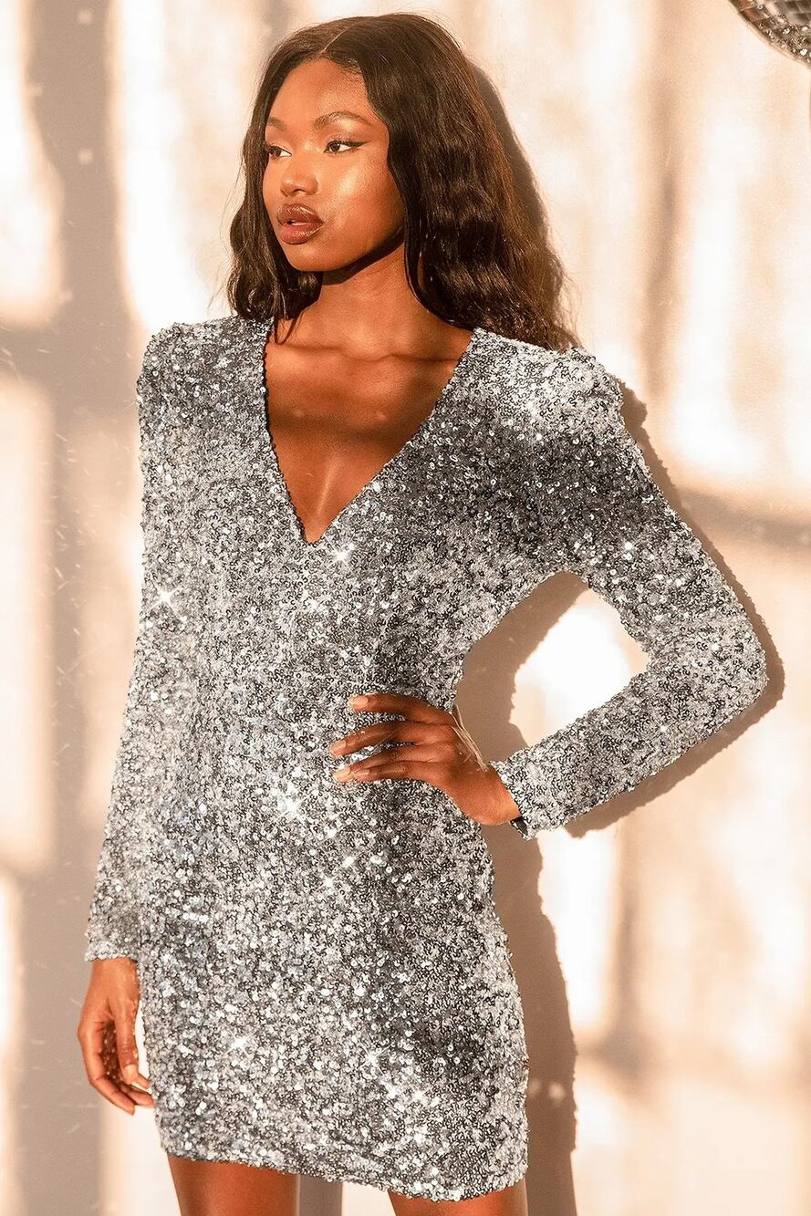 Lulus Brand New You Silver Sequin Bodycon Mini Dress